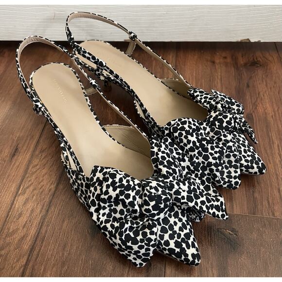 ANN TAYLOR Leopard Print Big Bow Sling Back Day To Night Kitten Heels - Picture 11 of 11